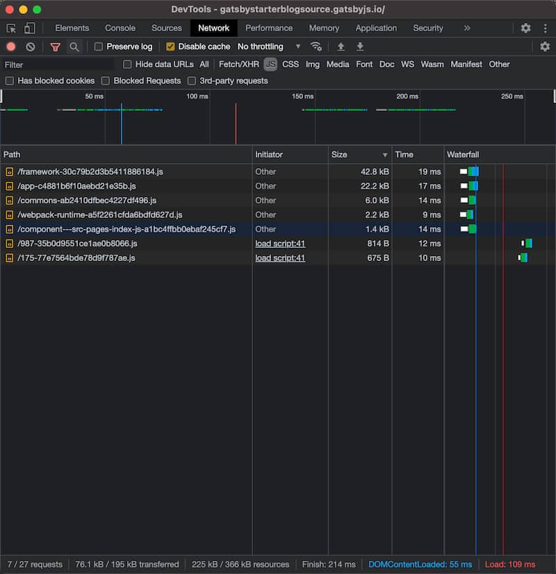 Chrome Devtools for Gatsby site